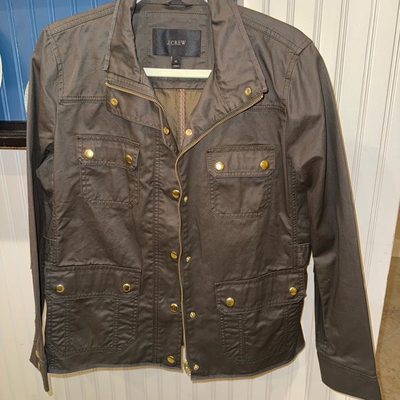 J Crew Downtown Field Jacket women’s size Medium M Waxed Cotton Dark Green Gold - Picture 12 of 12